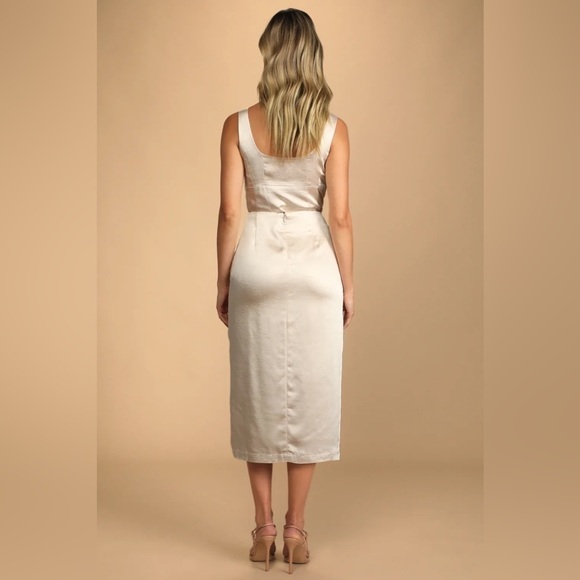LULU’S Headed To Happy Hour Champagne Satin Midi Skirt - Picture 2 of 6